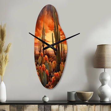 Copper Cactus In Nevada - Asymmetric Metal Wall Clock
